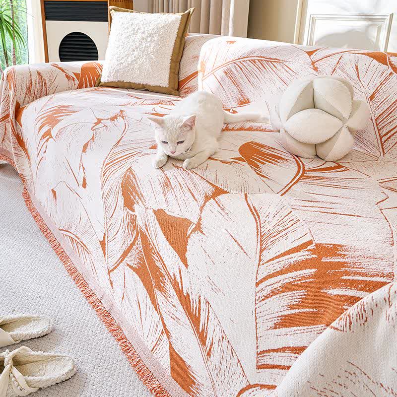 Sofa-Überwurfdecke aus Chenille mit Bananenblatt-Motiv - Orange - 180cm x 340cm - image 2