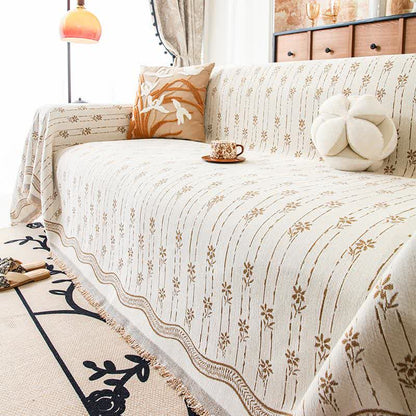 Sofadecke aus Chenille mit gestreiftem Blumenmuster - Beige - 180cm x 340cm - image 0