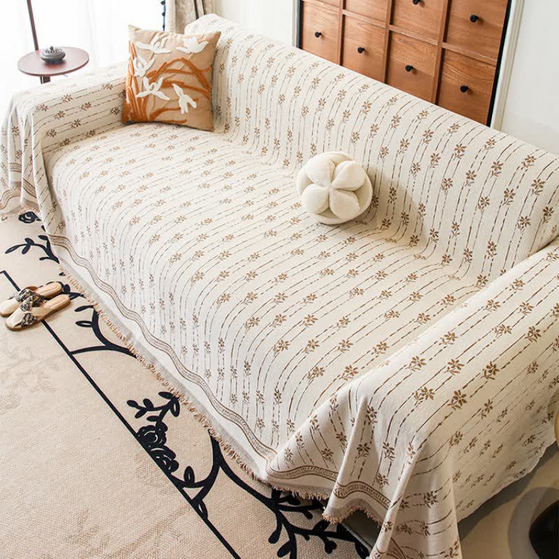 Sofadecke aus Chenille mit gestreiftem Blumenmuster - image 1