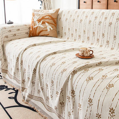 Sofadecke aus Chenille mit gestreiftem Blumenmuster - image 4