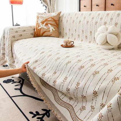 Sofadecke aus Chenille mit gestreiftem Blumenmuster - image 3