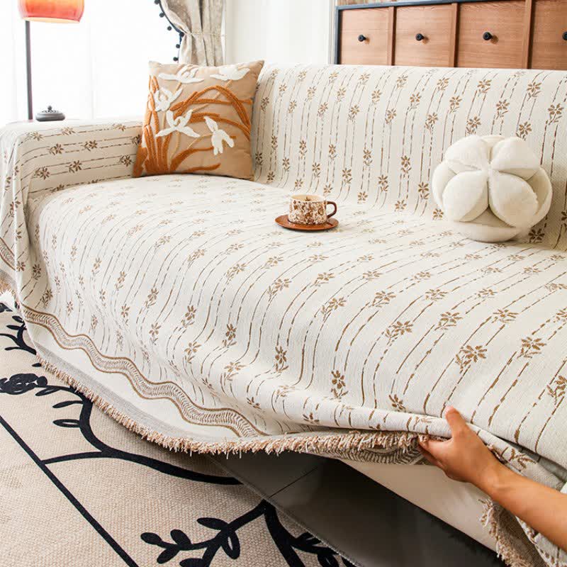 Sofadecke aus Chenille mit gestreiftem Blumenmuster - image 2