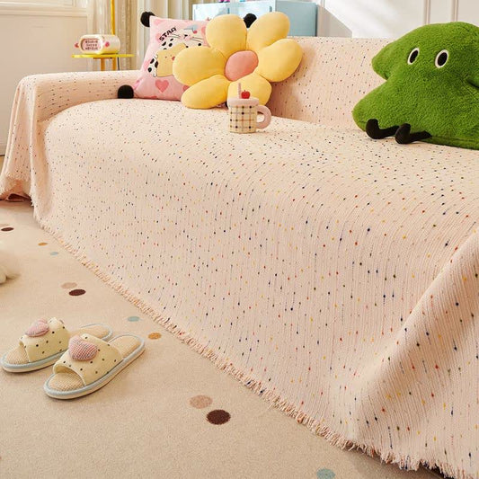 Sofaschoner aus Chenille mit bunten Punkten - Rosa - 180cm x 340cm - image 0