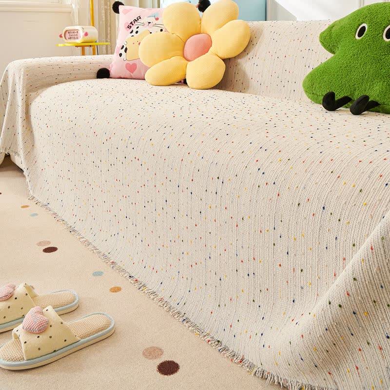 Sofaschoner aus Chenille mit bunten Punkten - Hellgrau - 180cm x 340cm - image 7