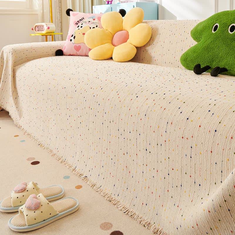 Sofaschoner aus Chenille mit bunten Punkten - Aprikose - 180cm x 340cm - image 8