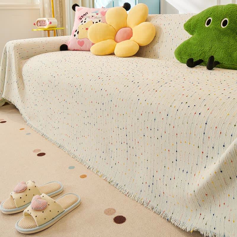 Sofaschoner aus Chenille mit bunten Punkten - Blau - 180cm x 340cm - image 9