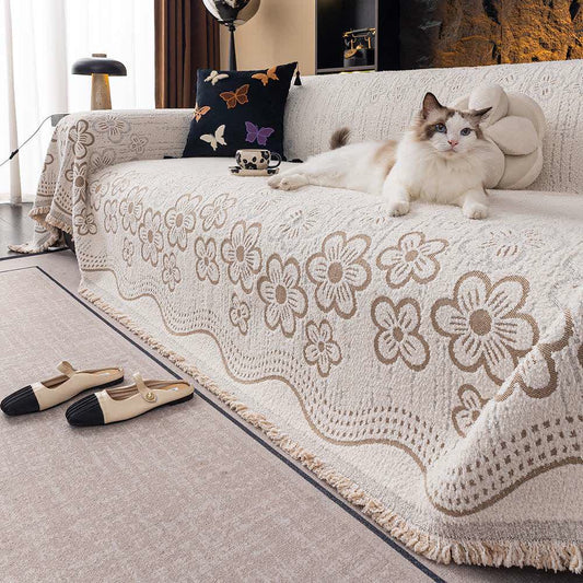 Sofadecke mit Blumen-Jacquard-Quaste - Khaki - 180cm x 340cm - image 0