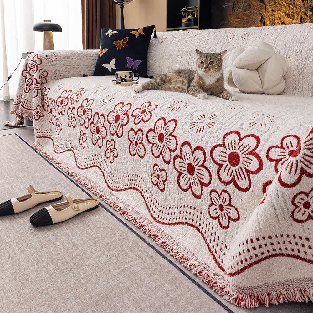 Sofadecke mit Blumen-Jacquard-Quaste - Rot - 180cm x 340cm - image 3