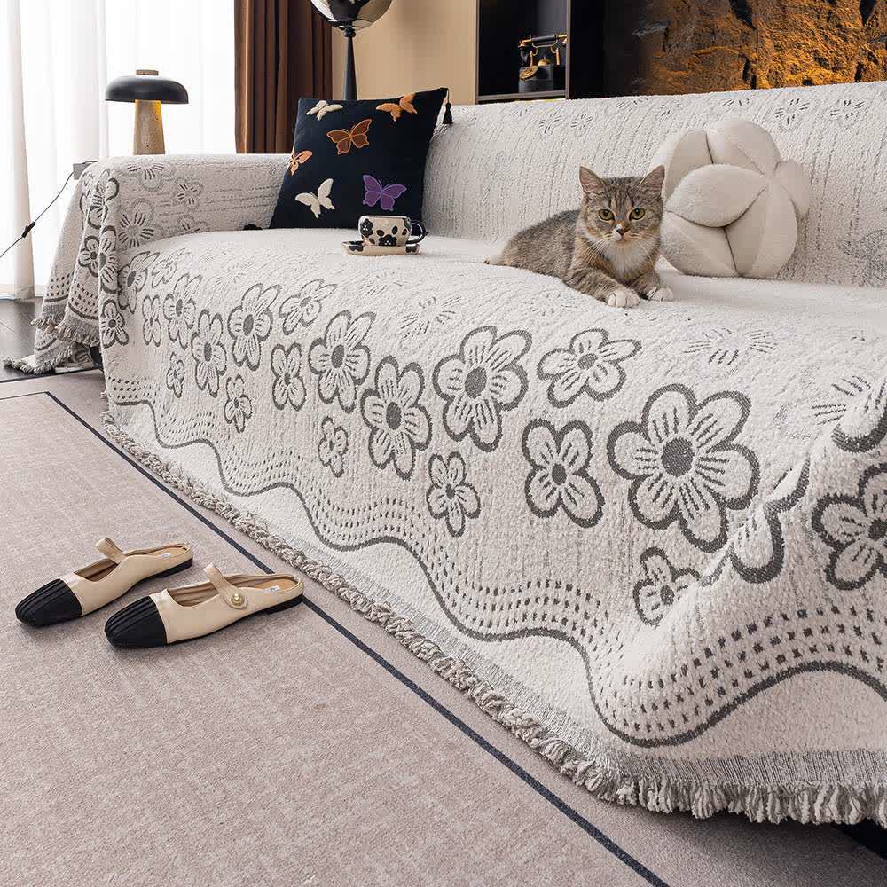 Sofadecke mit Blumen-Jacquard-Quaste - Grau - 180cm x 340cm - image 2