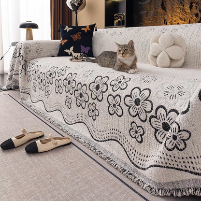 Sofadecke mit Blumen-Jacquard-Quaste - Schwarz - 180cm x 340cm - image 4