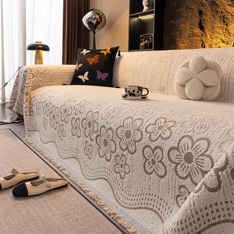 Sofadecke mit Blumen-Jacquard-Quaste - image 1