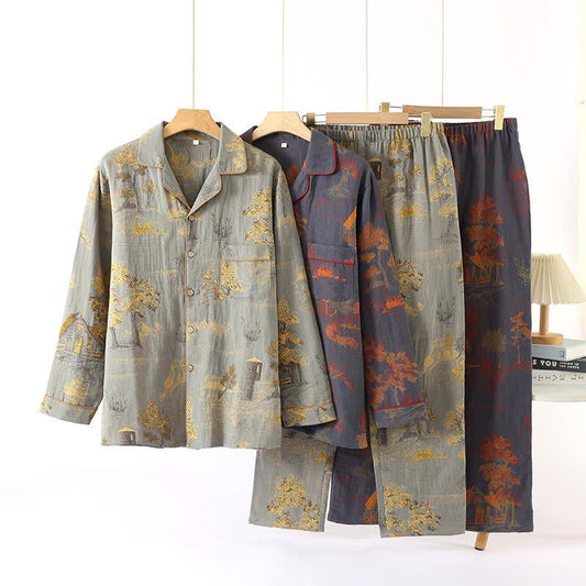 Loungewear-Set aus Jacquard-Baumwolle im Retro-Baum-Design - image 0