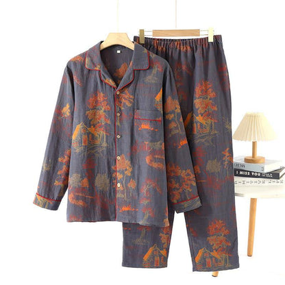 Loungewear-Set aus Jacquard-Baumwolle im Retro-Baum-Design - Lila - XL - image 3