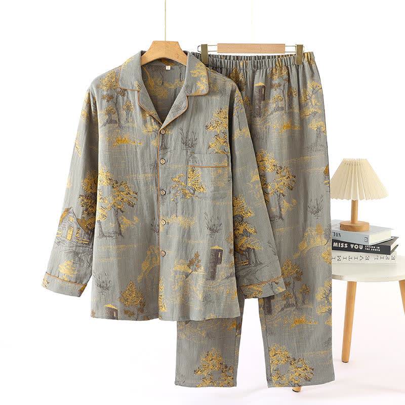 Loungewear-Set aus Jacquard-Baumwolle im Retro-Baum-Design - Grau - XL - image 2