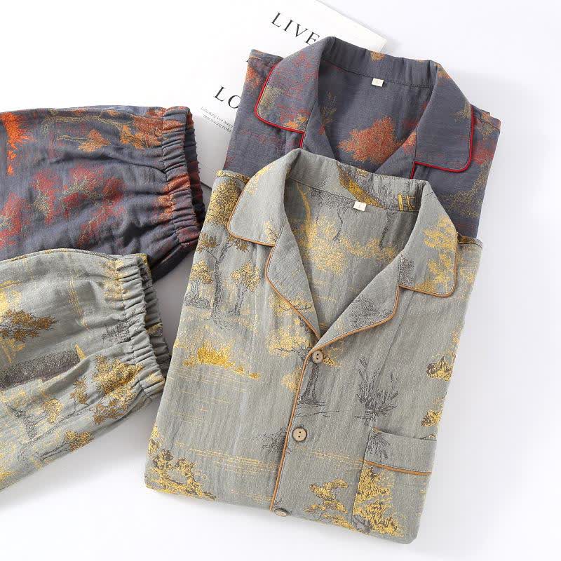 Loungewear-Set aus Jacquard-Baumwolle im Retro-Baum-Design - image 1