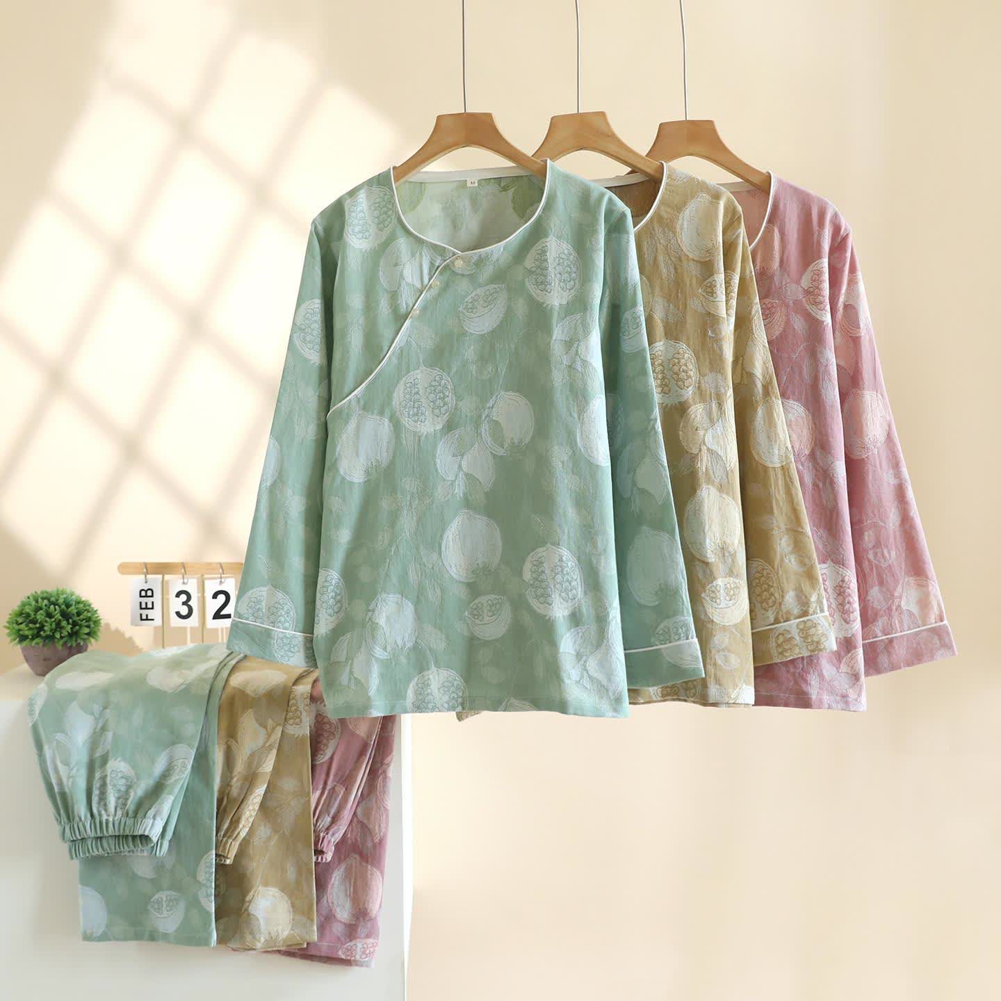 Vintage Granatapfel Baumwollgaze Loungewear Set - image 1