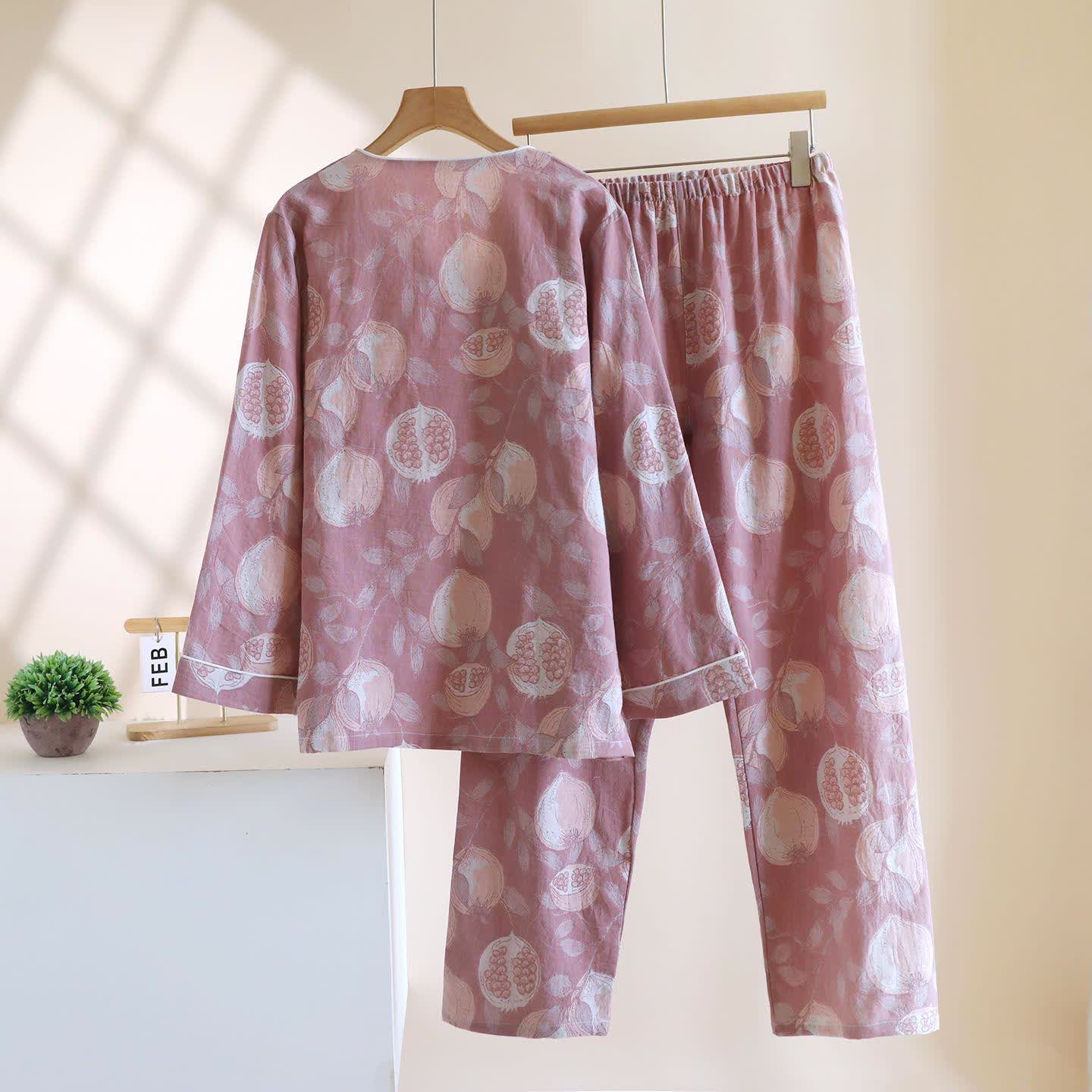 Vintage Granatapfel Baumwollgaze Loungewear Set - image 3