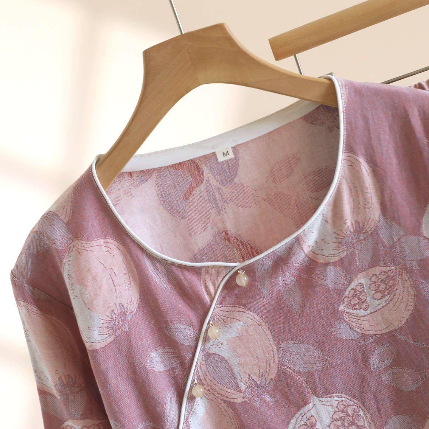 Vintage Granatapfel Baumwollgaze Loungewear Set - image 4