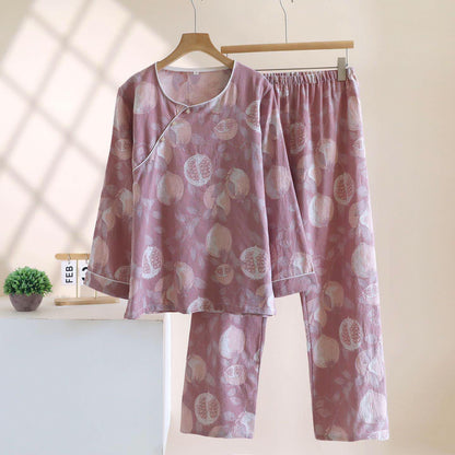 Vintage Granatapfel Baumwollgaze Loungewear Set - Lila - XL - image 2