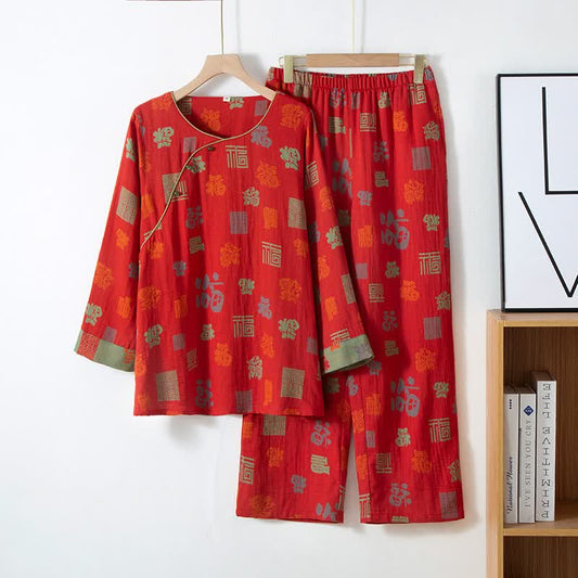 Orientalisches, glückverheißendes Loungewear-Set aus Baumwollgaze - XXL - image 0