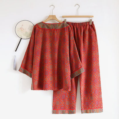 Orientalisches Retro-Loungewear-Set aus Baumwolle mit Quasten - image 1