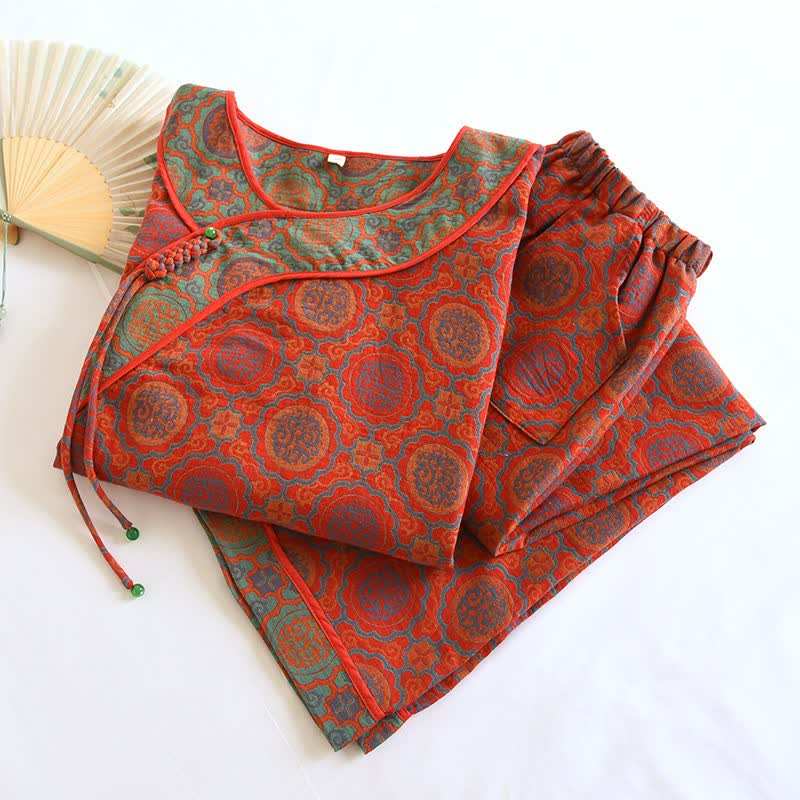 Orientalisches Retro-Loungewear-Set aus Baumwolle mit Quasten - image 2