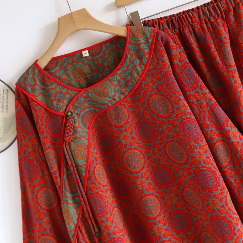 Orientalisches Retro-Loungewear-Set aus Baumwolle mit Quasten - image 3