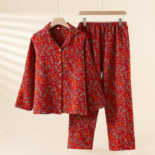 Loungewear-Set aus natürlicher Baumwollgaze in Rosa - Rot - XXL - image 0