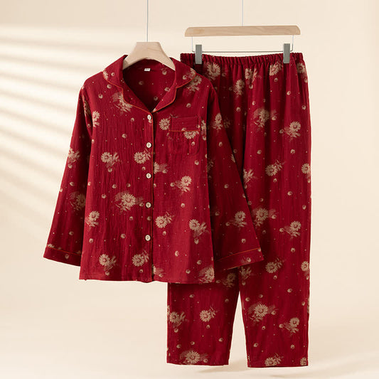 Loungewear-Set aus Baumwollgaze mit künstlerischen Blumen - XXL - image 0