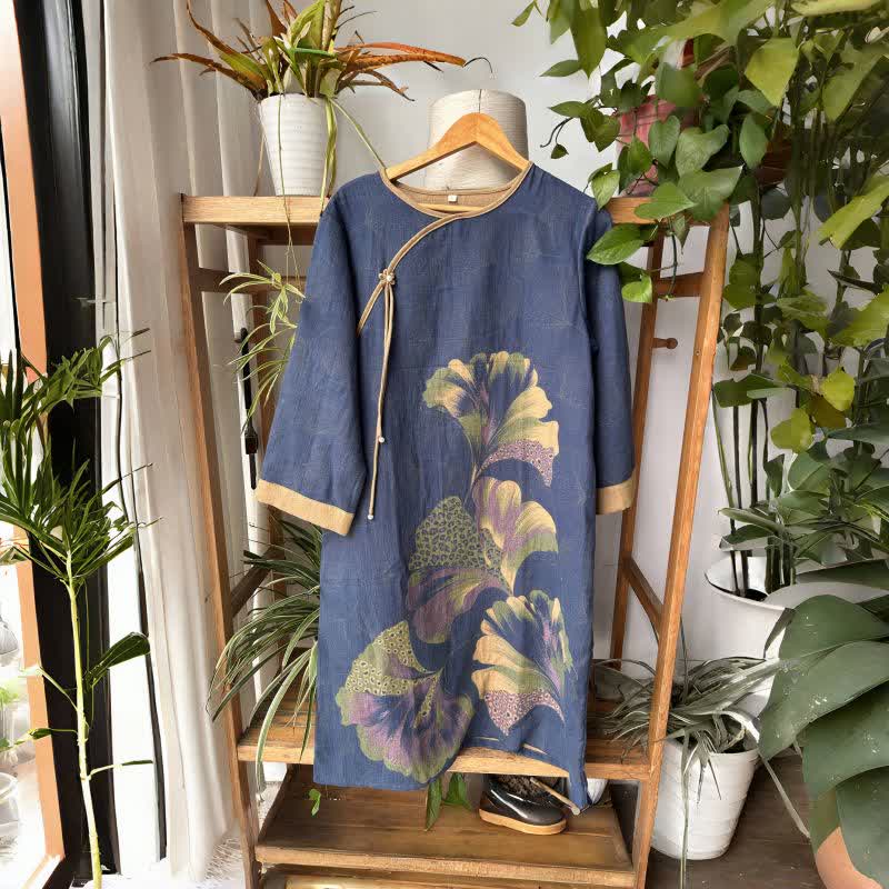 Ginkgoblatt-inspiriertes Nachthemd aus Baumwollgaze - Blau - L - image 0