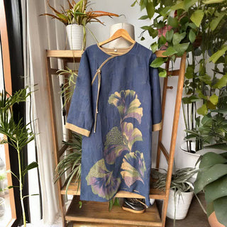Ginkgoblatt-inspiriertes Nachthemd aus Baumwollgaze - Blau - L - image 0