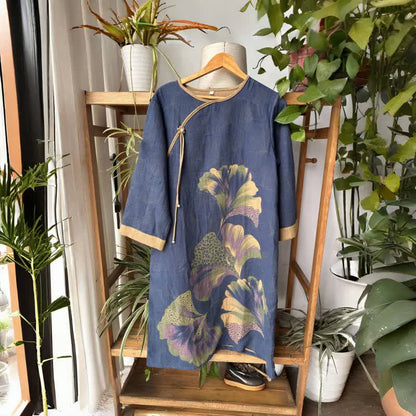 Ginkgoblatt-inspiriertes Nachthemd aus Baumwollgaze - Blau - L - image 0
