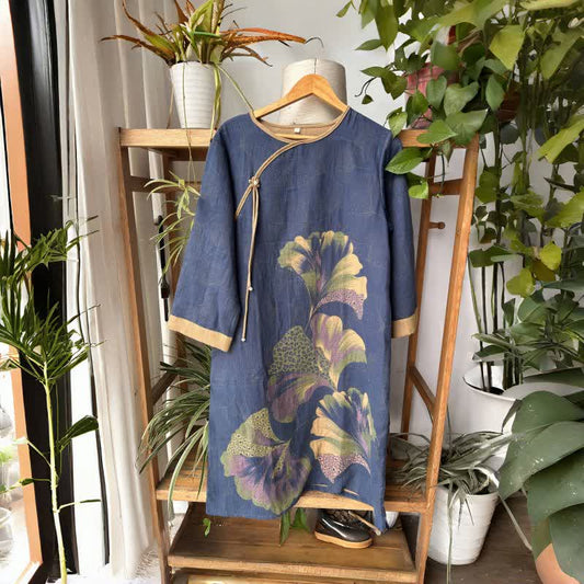 Ginkgoblatt-inspiriertes Nachthemd aus Baumwollgaze - Blau - L - image 0