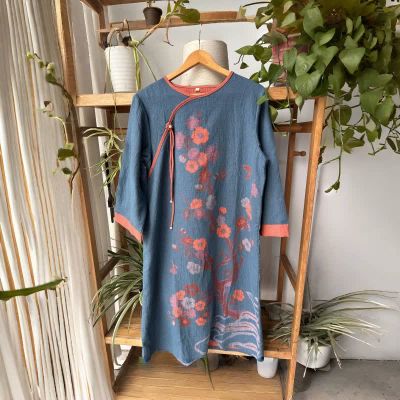 Kirschblüten-inspiriertes Nachthemd aus Baumwollgaze - Blau - L - image 3