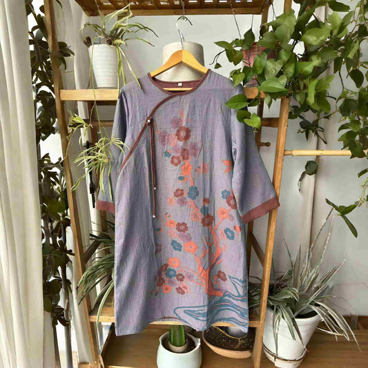 Kirschblüten-inspiriertes Nachthemd aus Baumwollgaze - Grau - L - image 0