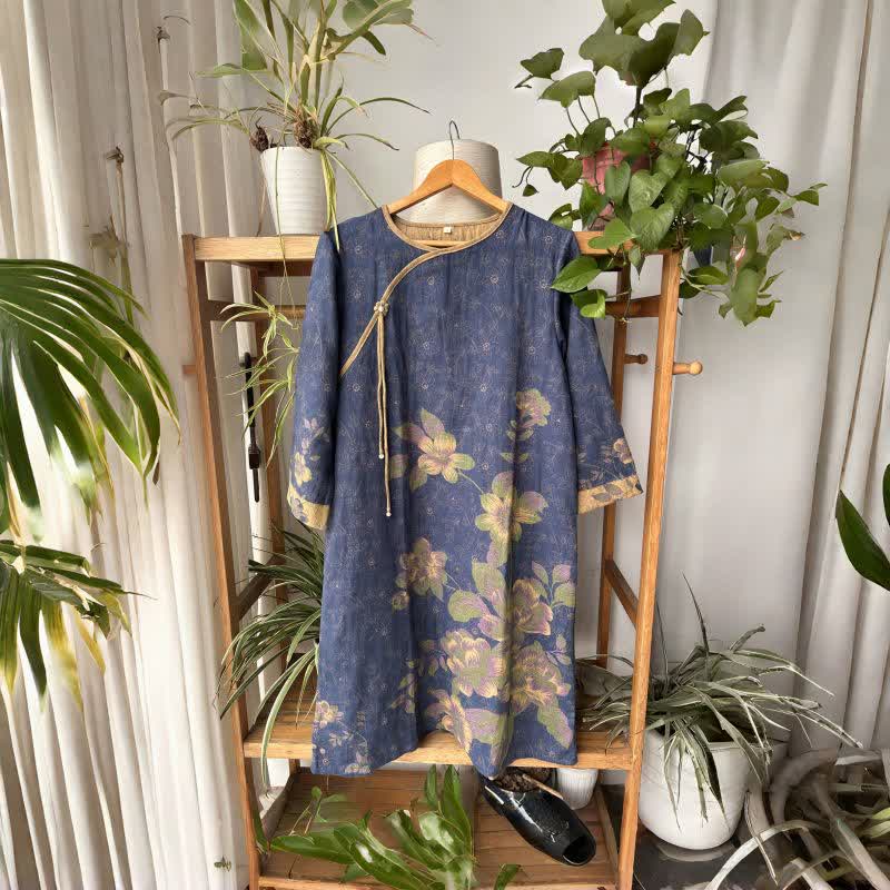 Nachthemd aus Baumwollgaze mit Blumenmuster im orientalischen Stil - Blau - L - image 0