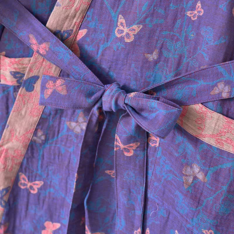 Kimono-Bademantel aus Baumwollgaze mit Schmetterlingsmuster - image 6