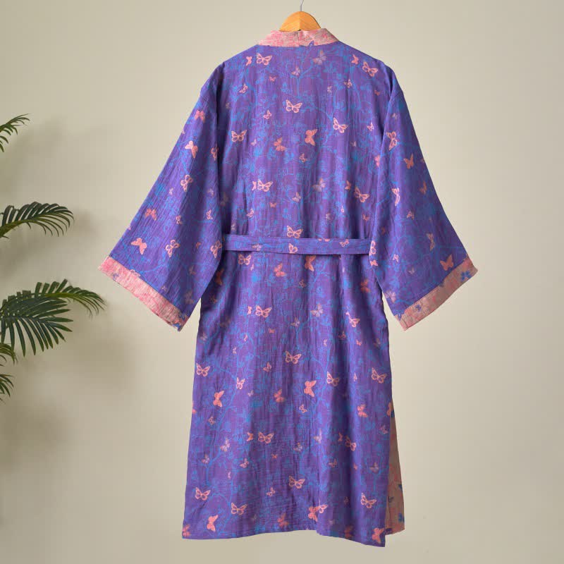 Kimono-Bademantel aus Baumwollgaze mit Schmetterlingsmuster - image 2