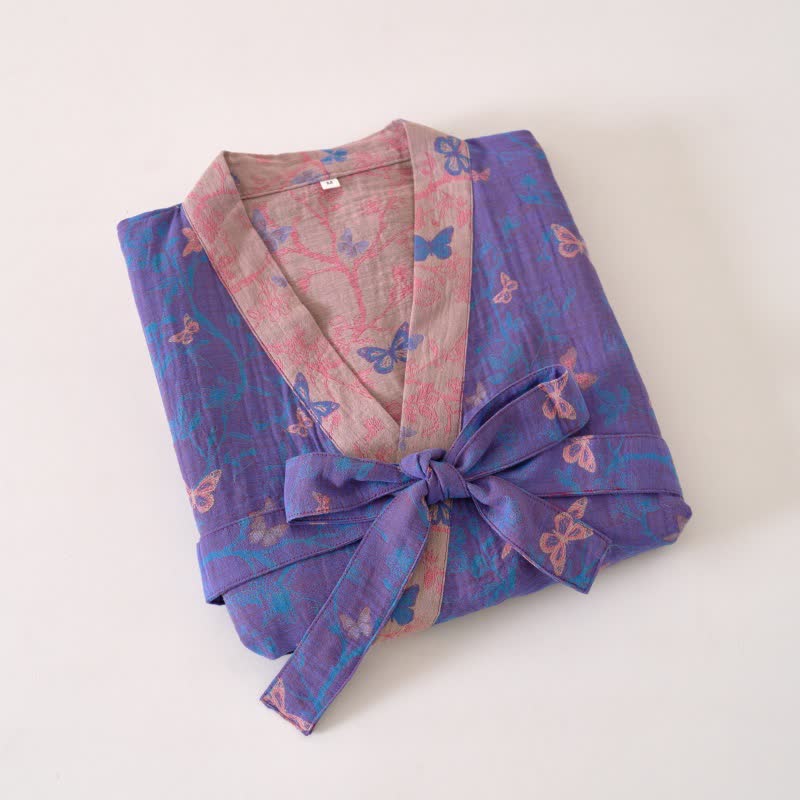 Kimono-Bademantel aus Baumwollgaze mit Schmetterlingsmuster - image 3