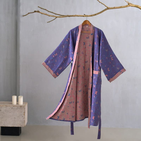 Kimono-Bademantel aus Baumwollgaze mit Schmetterlingsmuster - Lila - 2XL - image 0