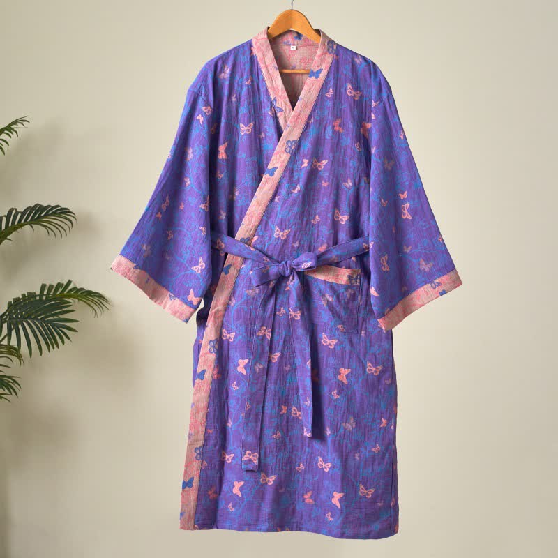 Kimono-Bademantel aus Baumwollgaze mit Schmetterlingsmuster - image 1