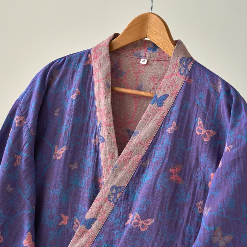 Kimono-Bademantel aus Baumwollgaze mit Schmetterlingsmuster - image 4