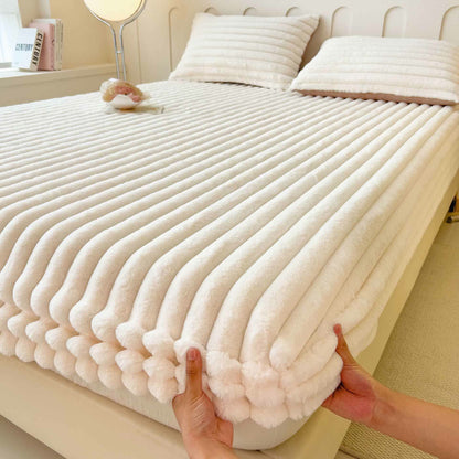Einfaches, warmes Spannbettlaken aus Plüschfleece - Beige - Laken mit 2 Kissenbezügen - 200cm x 230cm - image 3