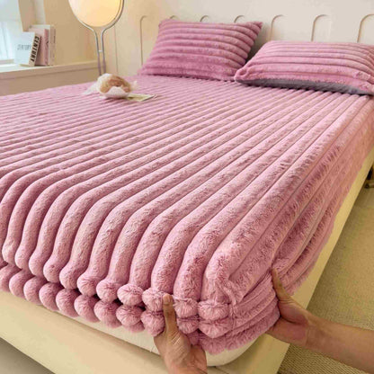Einfaches, warmes Spannbettlaken aus Plüschfleece - Lila - Laken mit 2 Kissenbezügen - 200cm x 230cm - image 12