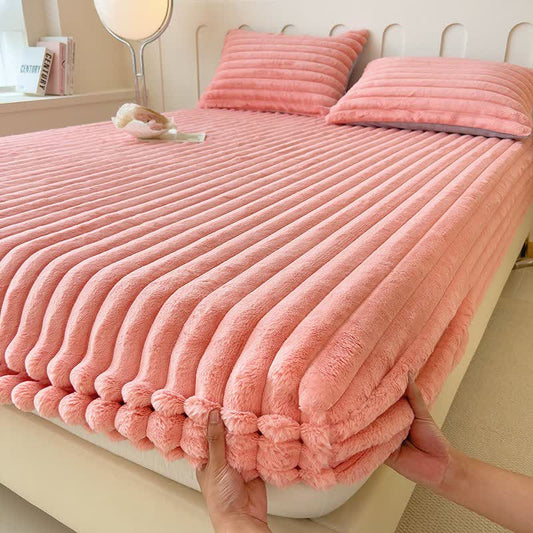 Einfaches, warmes Spannbettlaken aus Plüschfleece - Rosa - Laken mit 2 Kissenbezügen - 200cm x 230cm - image 0