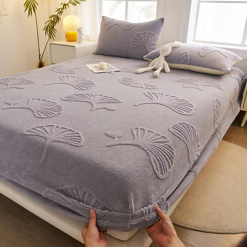 Warmes Spannbettlaken aus Ginkgoblatt-Fleece - Dunstblau - Laken mit 2 Kissenbezügen - 200cm x 230cm - image 5