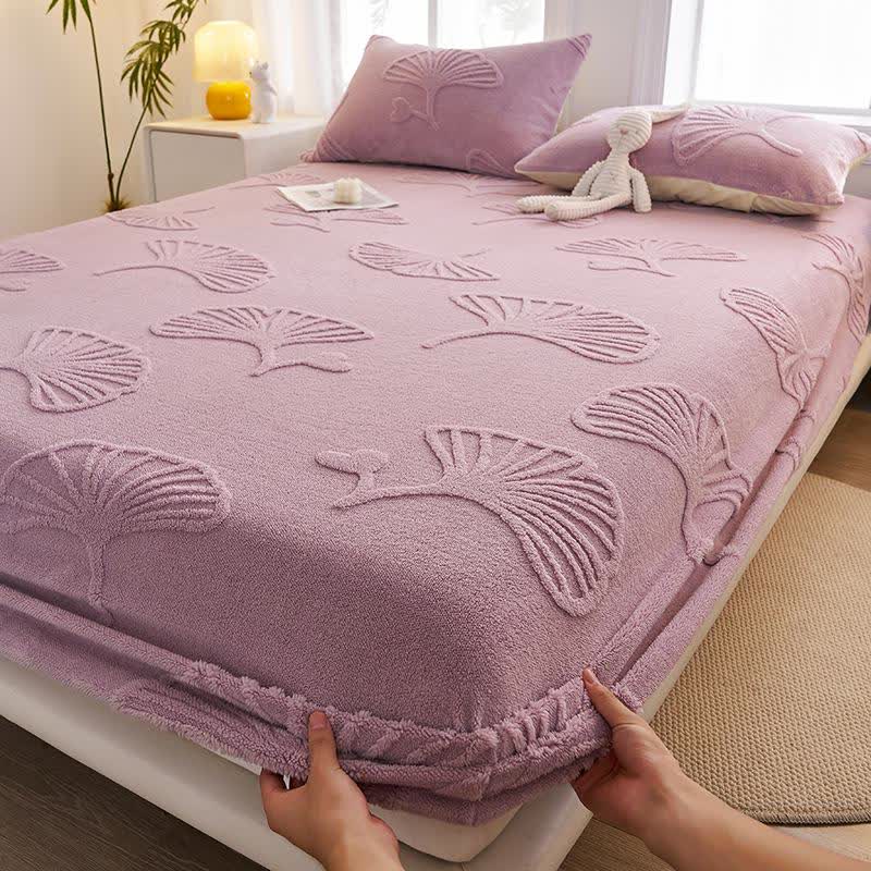 Warmes Spannbettlaken aus Ginkgoblatt-Fleece - Lila - Laken mit 2 Kissenbezügen - 200cm x 230cm - image 4
