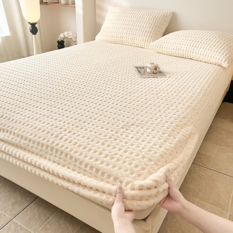 Warmes Spannbettlaken aus Fleece mit Waffelstruktur - Beige - Laken mit 2 Kissenbezügen - 200cm x 230cm - image 8