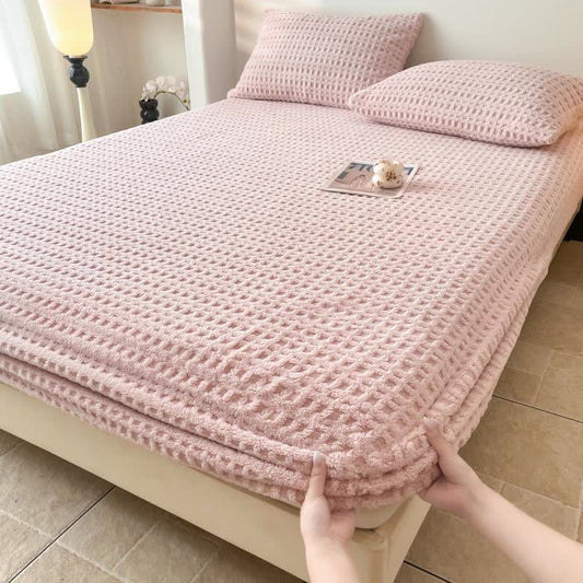 Warmes Spannbettlaken aus Fleece mit Waffelstruktur - Hellrosa - Laken mit 2 Kissenbezügen - 200cm x 230cm - image 0