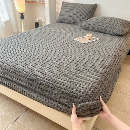 Warmes Spannbettlaken aus Fleece mit Waffelstruktur - Dunkelgrau - Laken mit 2 Kissenbezügen - 200cm x 230cm - image 9
